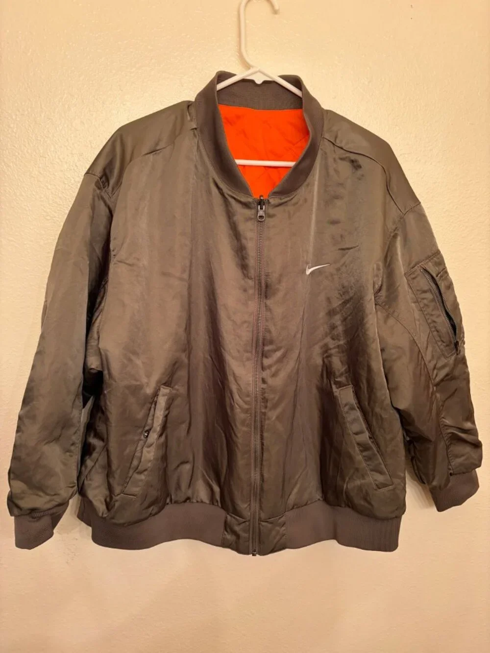 Nike Reversible Quilted Bomber Jacket Full Zip Orange Olive Green 1X